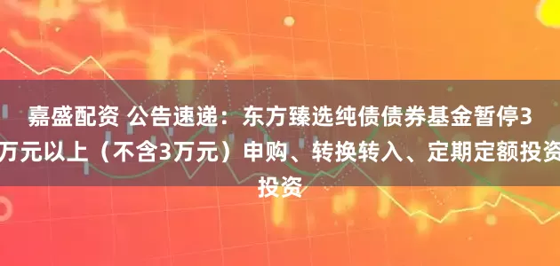 嘉盛配资 公告速递：东方臻选纯债债券基金暂停3万元以上（不含3万元）申购、转换转入、定期定额投资